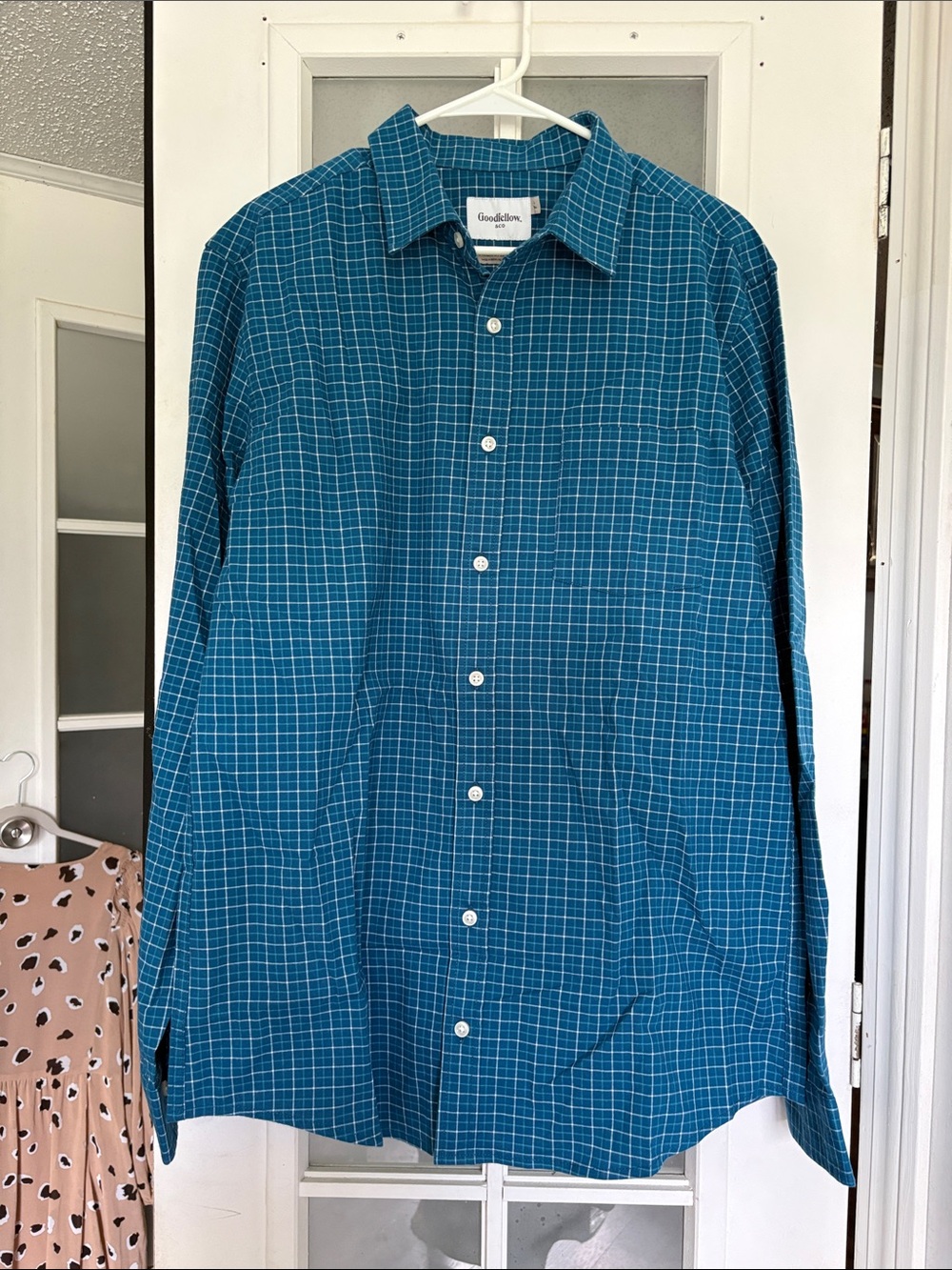 Goodfellow & Co Teal Plaid Long-Sleeve Button-Down Shirt